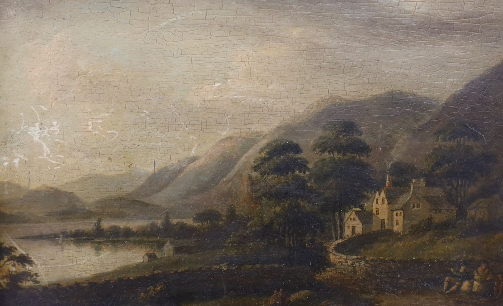 19th century Scottish School, oil on panel, Figures seated in a landscape, 13 x 20cm